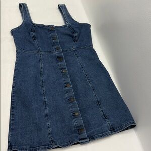 Women button down stretch Mini pencil Denim Dress size X-Large wide strap
